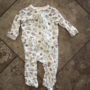 Milkberry Baby Girls 6-9 Western Cowgirl Pink Sleeper Pajamas Ruffle Bum VGC